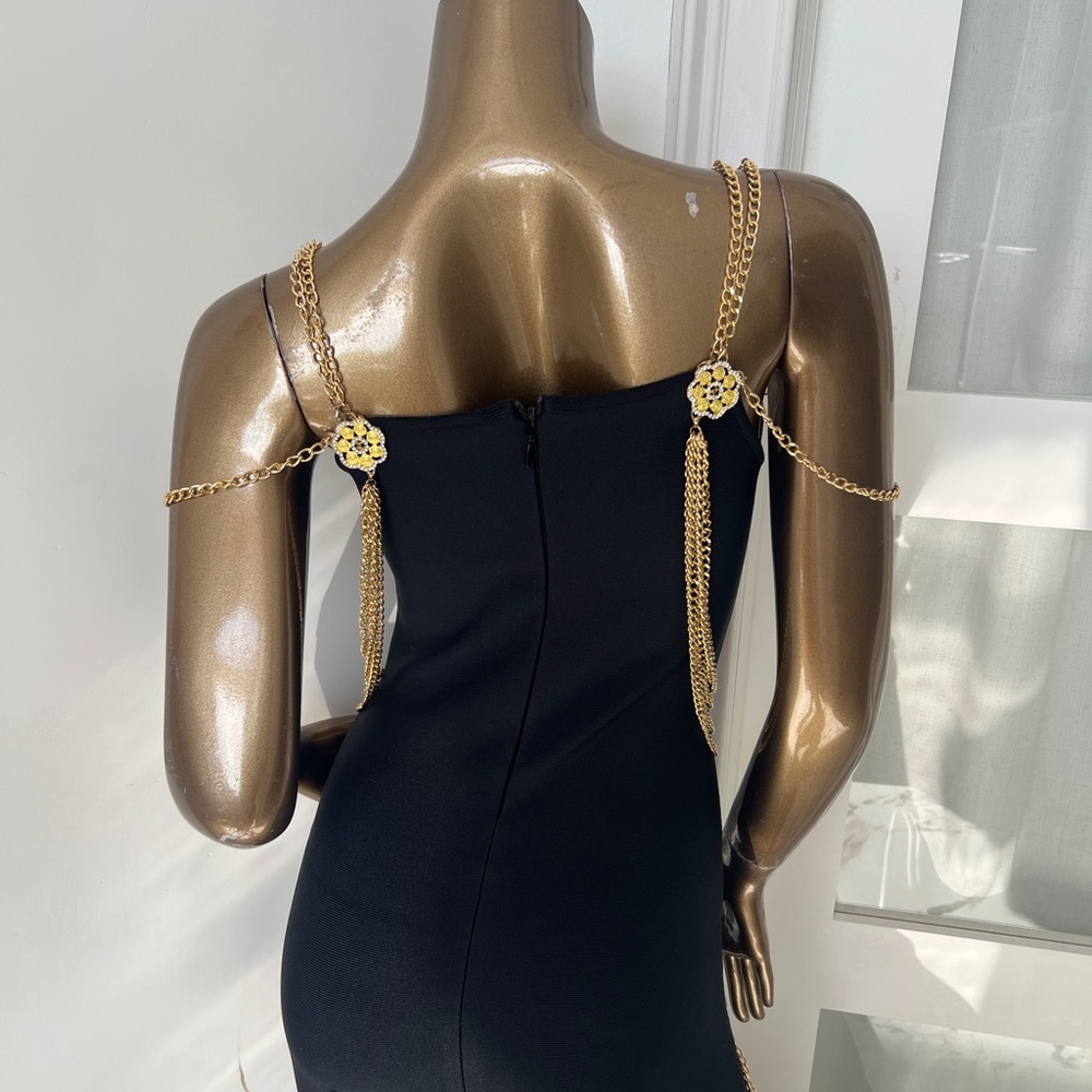 Brand New! Elegant Black Dress with Gold Accents - Picture 9 of 10